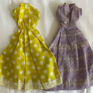 Vintage Barbie Style Doll Dresses in Yellow Polka Dot and Purple Floral